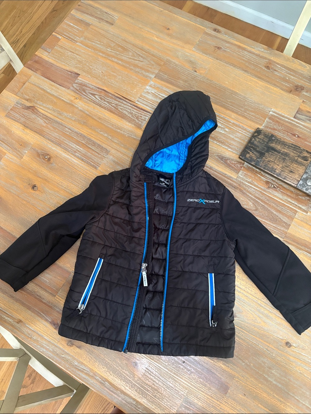 ZeroXposur Black Puffer Jacket with Blue Hood Lining